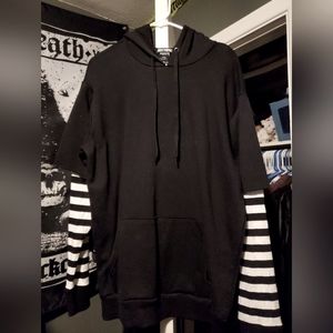 Hot Topic Hoodie Black & White Stripe Sleeve NWOT